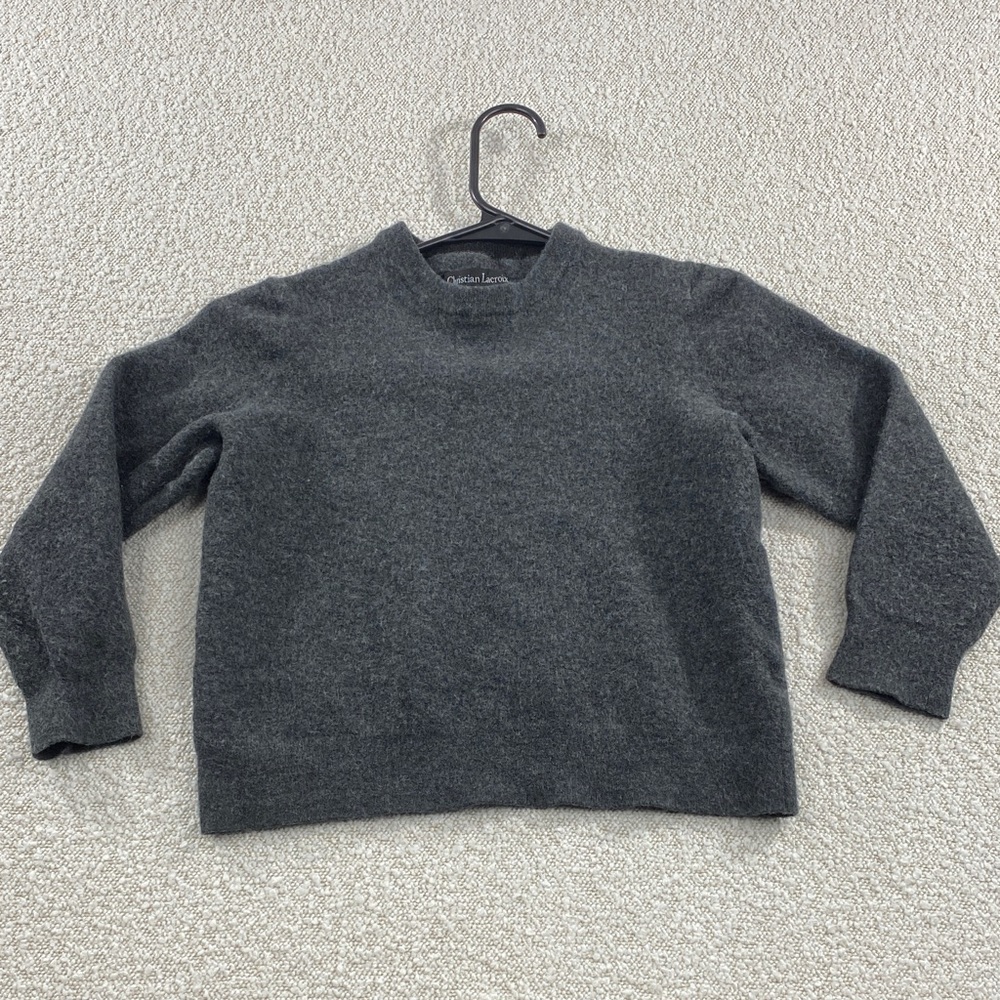 Christian Lacroix Charcoal Gray V-Neck Wool Sweater kids 100% extrafine merino